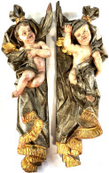 Paar Von 2 Auf Barock Gemachten Engelsfiguren (nackt Im Vorhang). Schnitzerei Vermutlich Südtirol Oder Oberammergau. Hol - Religieuze Kunst