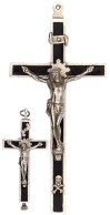 2 Kreuze: Tragkreuz Metall Mit Ebenholz-Einlagen, 15,5 X 7 Cm; Desgl. Aufschraubbar/klappbar Mit Inliegenden Reliquien D - Religious Art