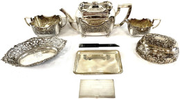 Schöner Silberposten, Bestehend Aus Teekanne, Wasserkännchen, Zuckerdose, Bonbonniere, Einem Kl. Tablett, Einer Schale " - Zilverwerk