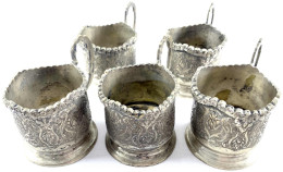 5 Persische Teetassen, Vermutlich Isfahan Oder Teheran. Silber 84 Zolotniki (875/1000). Glaseinsätze Fehlen. Gesamtgewic - Argenteria