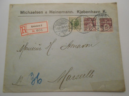 Danemark , Lettre Recommandee De Kjobenhavn 1909 Pour Marseille - Briefe U. Dokumente