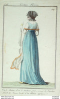 Gravure De Mode Costume Parisien 1798 N° 26 (An 6) (nvelle 10) Schall De Linon Bordé - Etsen