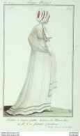 Gravure De Mode Costume Parisien 1798 N° 70 (An 7) Lisières De Mousseline - Etchings