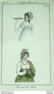 Gravure De Mode Costume Parisien 1799 N°179 (An 8) Bonnets Du Matin - Etsen