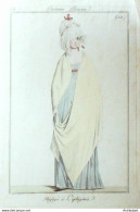 Gravure De Mode Costume Parisien 1799 N° 102 (An 7) Négligé à L'iphigéni - Etchings