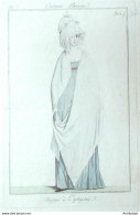 Gravure De Mode Costume Parisien 1799 N° 102b (An 7) Négligé à L'iphigéni - Eaux-fortes