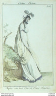 Gravure De Mode Costume Parisien 1799 N° 126 (An 7) Chapeau Sans Bord - Eaux-fortes