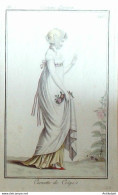 Gravure De Mode Costume Parisien 1799 N° 146 (An 7) Cornette De Crêpe - Eaux-fortes