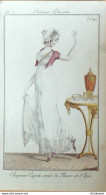 Gravure De Mode Costume Parisien 1799 N° 154 (An 7) Capote Ornée De Fleurs - Eaux-fortes