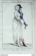 Gravure De Mode Costume Parisien 1799 N°  96 (An 7) Robe Manches Courtes Bonnet - Etsen