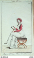 Gravure De Mode Costume Parisien 1800 N° 257 (An 9) Chapeau De Velours Pleureuse - Eaux-fortes