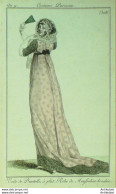 Gravure De Mode Costume Parisien 1801 N° 328 (An 9) Robe Mousseline Brodée - Radierungen