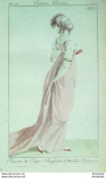 Gravure De Mode Costume Parisien 1801 N° 335 (An 10) Chapeau De Crêpe Bracelet - Etchings