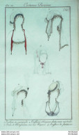 Gravure De Mode Costume Parisien 1801 N° 341 (An 10) Voile Mousseline & Béguin - Radierungen