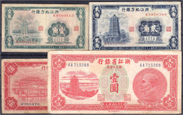 Chekiang Provincial Bank, 10, 20 U. 50 Cents Und 1 Yuan 1936-1949. III. Pick S0866, S0877, S0878, S0879. - Cina