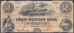 Great Western Bank, Terra Haute Indiana, 2 Dollar 1854. III-IV. Haxby IN-635 G2a. - Otros & Sin Clasificación