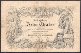 Kurhessische Leih- & Commerzbank, 10 Thaler 1.5.1855 III- / IV+, Einriss U. Hinterklebt. Pick S307. Grabowski/Kranz  - [ 1] …-1871 : Stati Tedeschi