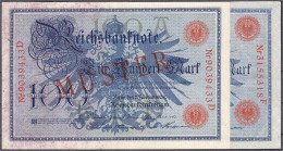 2x 100 Mark (Blauer Hunderter) 7.2.1908. Mit Rotaufdruck „Muster“ Auf Vs., Udr.-Bst.: A, Serie D Und D / F. (Schuster Sa - Autres & Non Classés