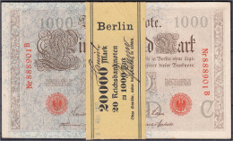 20x 1 Tsd. Mark (Brauner Tausender) 21.4.1910. Unzirkulierte Scheine In Original Banderole, Mit Fortlaufender KN. 888901 - Sonstige & Ohne Zuordnung