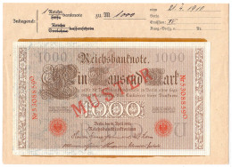 1000 Mark (Brauner Tausender) 21.4.1910. Mit Rotaufdruck „Muster“ Auf Vs., Udr.-Bst.: U, Serie O, Im Original Kassenkuve - Other & Unclassified