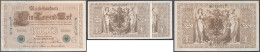 3x 1 Tsd. Mark (Brauner Tausender) 21.4.1910. 1x KN. 6-stellig Und 2x KN. 7-stellig Und Folge KN., Mit Rotem Zeilenstemp - Autres & Non Classés