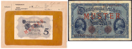 5 Mark 5.8.1914. Mit Rotaufdruck „Muster“ Auf Vs. Und Rs., KN. 7-stellig, Serie U, Im Original Kassenkuvert Der Reichsba - Autres & Non Classés