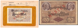 20 Mark 5.8.1914. Mit Rotaufdruck „Muster“ Auf Vs. Und Rs., KN. 7-stellig, Serie B, Im Original Kassenkuvert Der Reichsb - Other & Unclassified