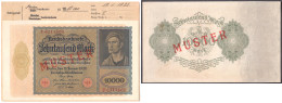 10000 Mark 19.1.1922. Mit Rotaufdruck „Muster“ Auf Vs. Und Rs., Serie F, Im Original Kassenkuvert Der Reichsbank. I-, Fa - Other & Unclassified