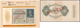 10000 Mark 19.1.1922. Mit Rotaufdruck „Muster“ Auf Vs. Und Rs., Serie J, Im Original Kassenkuvert Der Reichsbank. I-, Fa - Sonstige & Ohne Zuordnung