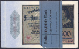 5x 500 Mark 27.3.1922. Udr.-Bst. A, Serie E, Fortlaufende KN. 1778756 - 1778760, Mit Original Banderole. I. Rosenberg 70 - Sonstige & Ohne Zuordnung