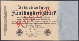 500 Mark 7.7.1922 - 1.4.1923. Mit Rotaufdruck „Muster“ Auf Vs., Serie H, KN. 8-stellig. I-, Farbunterschiede Durch Kasse - Altri & Non Classificati