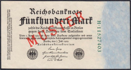 500 Mark 7.7.1922 - 1.4.1923. Mit Rotaufdruck „Muster“ Auf Vs., Serie H, KN. 8-stellig. I- Rosenberg 71c. Grabowski. Deu - Sonstige & Ohne Zuordnung