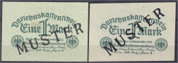 2x 1 Mark 15.9.1922. Mit Schwarzaufdruck „Muster“ Auf Vs. I / I-, Selten. Rosenberg 73. Grabowski. Deu-192. Pick 61. - Other & Unclassified