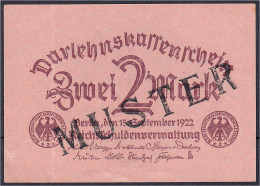 2 Mark 15.9.1922. Mit Schwarzaufdruck „Muster“ Auf Vs. II, Selten. Rosenberg 74. Grabowski. Deu-196. Pick 62. - Sonstige & Ohne Zuordnung