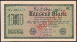 1000 Mark 15.9.1922. Mit Rotaufdruck „Muster“ Auf Vs., Wz. Gitter, KN. 6-stellig, FZ: RD. I-, Fleckig Wahrscheinlich Dur - Sonstige & Ohne Zuordnung