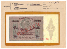 5 Mio. Mark 1.6.1923. Mit Rotaufdruck „Muster“ Auf Vs., Serie A, Im Original Kassenkuvert Der Reichsbank. I-, Farbunters - Sonstige & Ohne Zuordnung