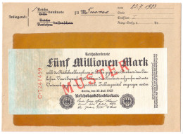 5 Mio. Mark 25.7.1923. Mit Rotaufdruck „Muster“ Auf Vs., Serie C, Im Original Kassenkuvert Der Reichsbank. I-, Farbunter - Andere & Zonder Classificatie