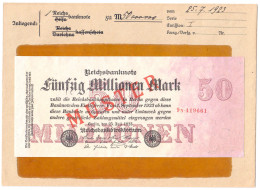 50 Mio. Mark 25.7.1923. Mit Rotaufdruck „Muster“ Auf Vs., Firmendruck, KN. 6-stellig, FZ: N, Im Original Kassenkuvert De - Otros & Sin Clasificación