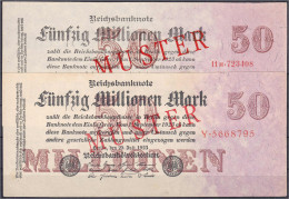 2x 50 Mio. Mark 25.7.1923. Mit Rotaufdruck „Muster“ Auf Vs., Reichs- Und Firmendruck, KN. 7- Und 6-stellig, Serie Y, FZ: - Other & Unclassified