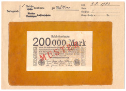 200 Tsd. Mark 9.8.1923. Mit Rotaufdruck „Muster“ Auf Vs., Ohne KN. Und Ohne FZ, Im Original Kassenkuvert Der Reichsbank. - Altri & Non Classificati