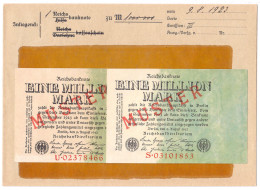2x 1 Mio. Mark 9.8.1923. Mit Rotaufdruck „Muster“ Auf Vs., Serie S Und U, Dabei Original Kassenkuvert Der Reichsbank. II - Autres & Non Classés