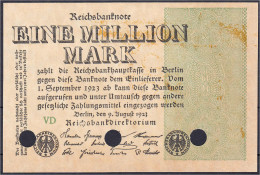 1 Mio. Mark 9.8.1923. Muster Mit Dreifach Lochung, Wz. Ringe, FZ: VD. I-, Fleckig Und Farbunterschiede Vermutlich Durch  - Sonstige & Ohne Zuordnung