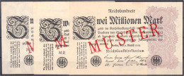 3x 2 Mio. Mark 9.8.1923. Mit Rotaufdruck „Muster“ Auf Vs., Wz. Hakensterne. (Schuster Sammleranfertigungen). I- Rosenber - Autres & Non Classés