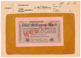5 Mio. Mark 20.8.1923. Mit Rotaufdruck „Muster“ Auf Vs., Firmendruck, KN. 6-stellig, FZ Und Reihe Rot, FZ: M, Im Origina - Other & Unclassified