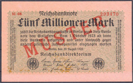 5 Mio. Mark 20.8.1923. Mit Rotaufdruck „Muster“ Auf Vs. I-, Fleckig Wahrscheinlich Durch Kassenkuvert. Rosenberg 104b. G - Andere & Zonder Classificatie