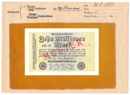 10 Mio. Mark 22.8.1923. Mit Rotaufdruck „Muster“ Auf Vs., Wz. Hakensterne, KN. 6-stellig, FZ: OE, Im Original Kassenkuve - Otros & Sin Clasificación