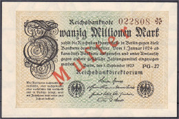 20 Mio. Mark 1.9.1923. Mit Rotaufdruck „Muster“ Auf Vs., Wz. Hakensterne, KN. 6-stellig, FZ: PG. I. Rosenberg 107. Grabo - Autres & Non Classés