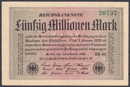 50 Mio. Mark 1.9.1923. KN 5-stellig, Grün, FZ: Schwarz BS. I. Rosenberg 108ia. Grabowski. DEU-123ea. Pick 109. - Other & Unclassified