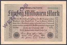 50 Mio. Mark 1.9.1923. Mit Violettem Überdruck „Wertlos“ Auf Vs., Wz. Hakensterne Statt Gitter Mit 8, KN. 000000, FZ: OO - Sonstige & Ohne Zuordnung