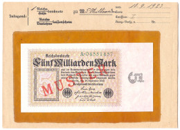 5 Mrd. Mark 10.9.1923. Mit Rotaufdruck „Muster“ Auf Vs., Reichsdruck, KN. 8-stellig, Serie A, Im Original Kassenkuvert D - Sonstige & Ohne Zuordnung